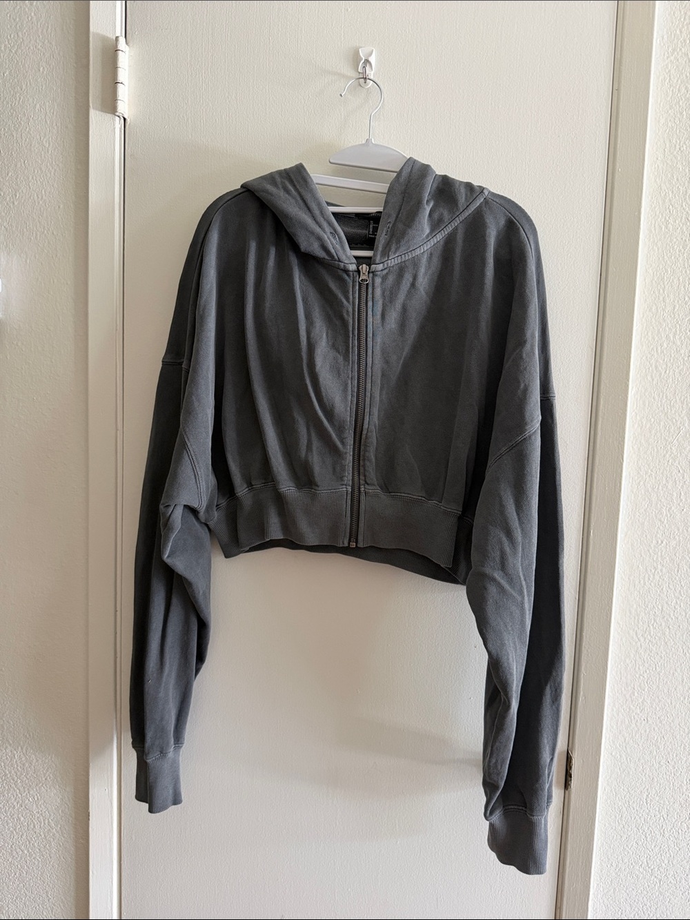 Forever 21 Cropped Zip Hoodie Jacket - Charcoal Gray